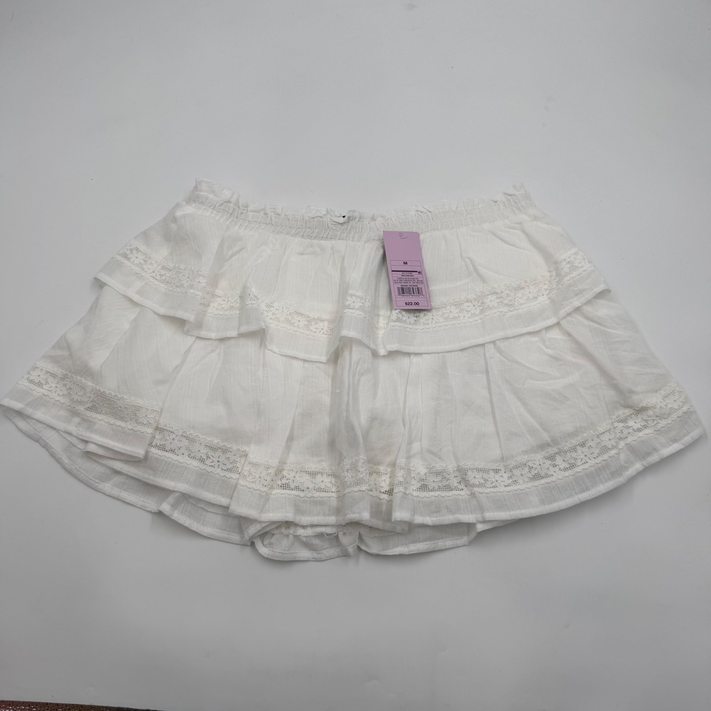 Wild Fable White Tiered Lace Mini Skort‎ Paperbag Waist Womens Size Medium NWT